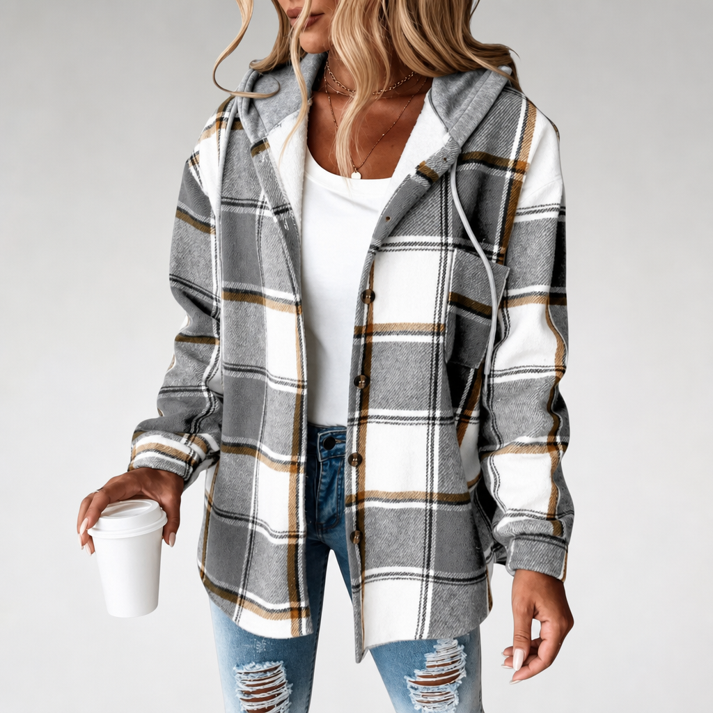 Hooded Flannel Shacket for Women