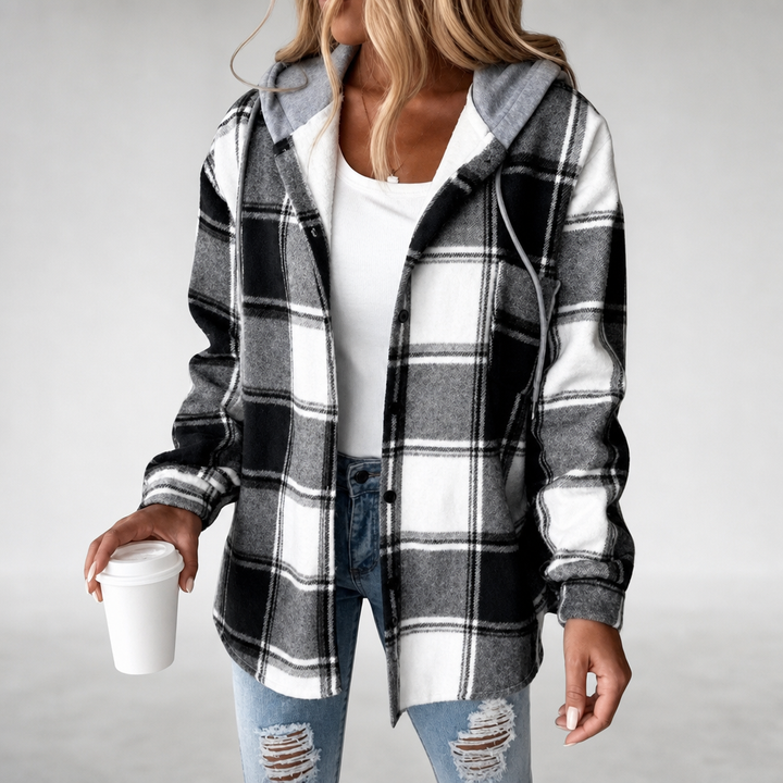 Hooded Flannel Shacket for Women