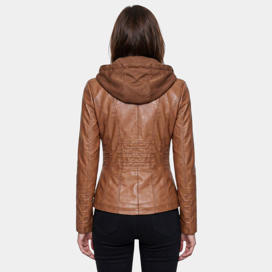 Leather Look Hooded Jacket for Women