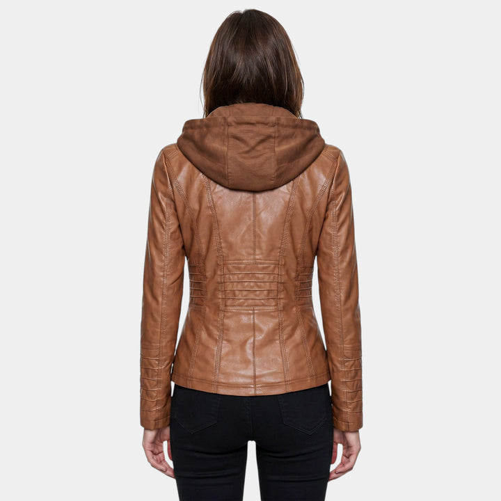 Leather Look Hooded Jacket for Women