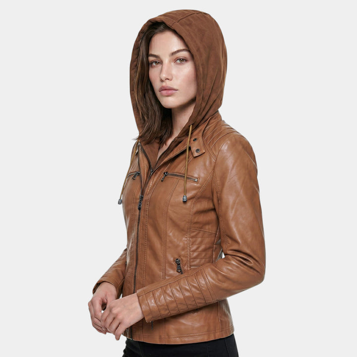 Leather Look Hooded Jacket for Women
