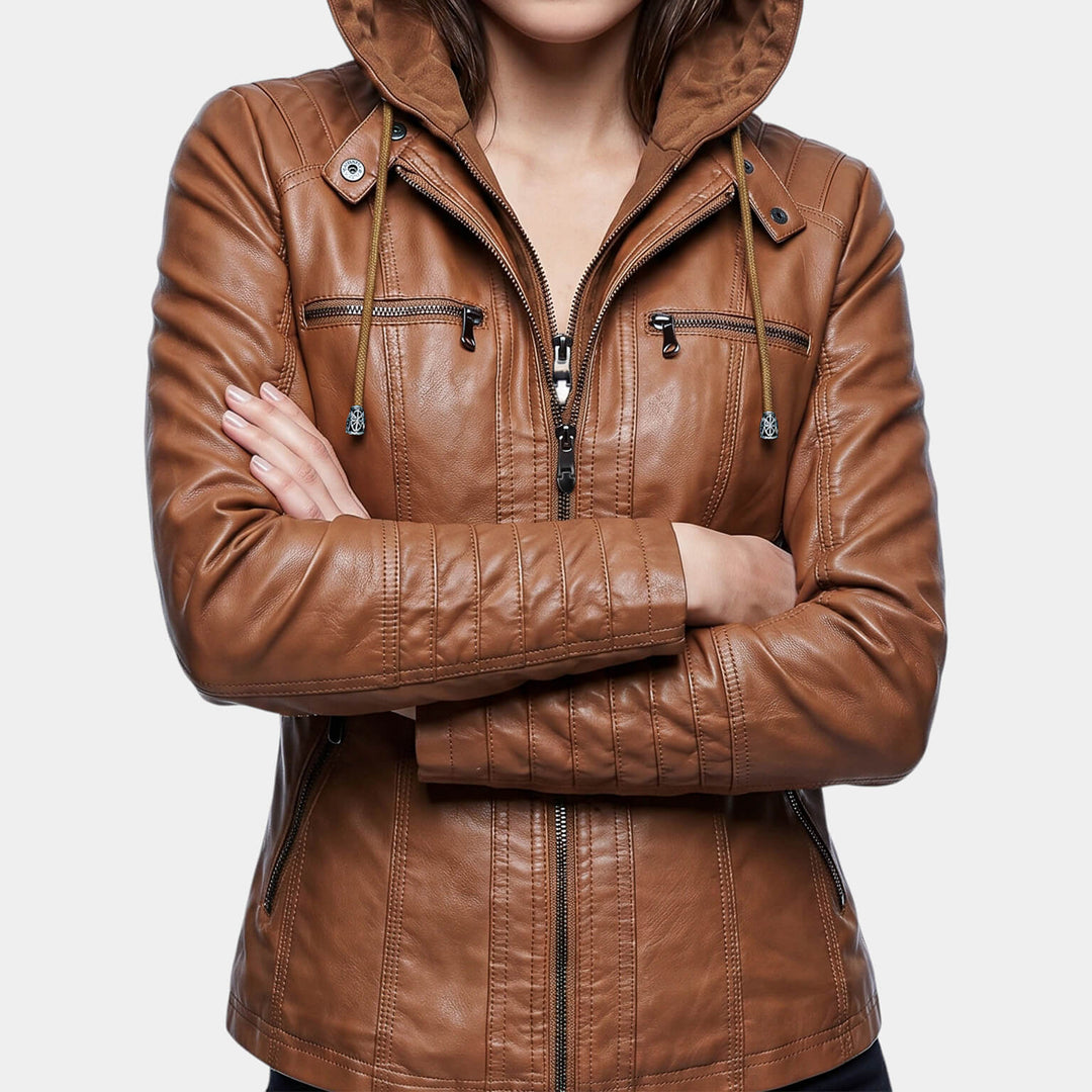 Leather Look Hooded Jacket for Women