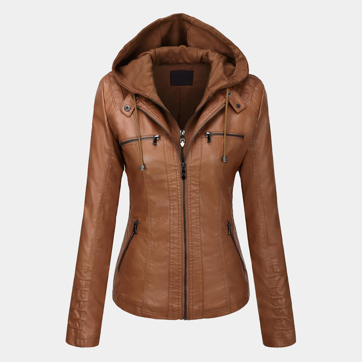 Leather Look Hooded Jacket for Women